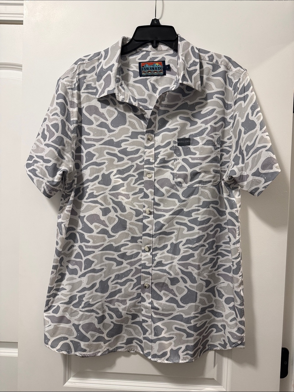 Burlebo Gray and White Camo Short Sleeve Button-Up Shirt